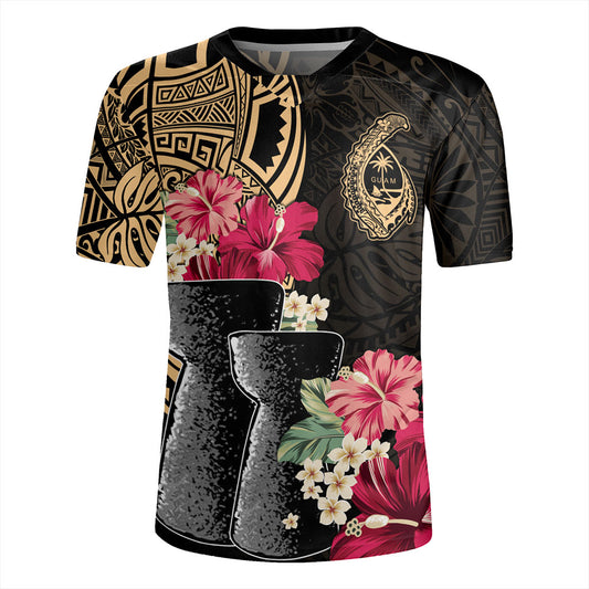 Guam Rugby Jersey Black Latte Stone With Hibiscus Flower Tribal