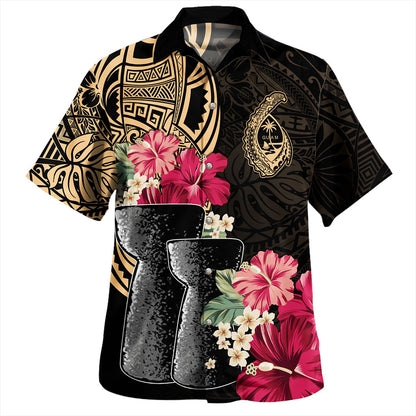 Guam Hawaiian Shirt Black Latte Stone With Hibiscus Flower Tribal