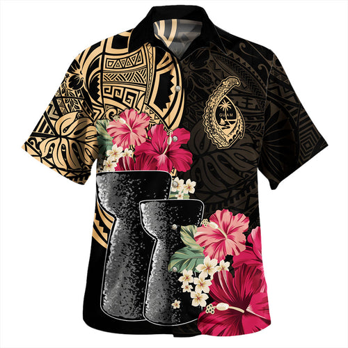 Guam Hawaiian Shirt Black Latte Stone With Hibiscus Flower Tribal