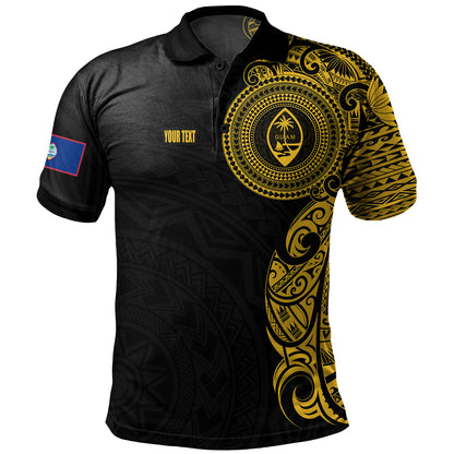 Guam Polo Shirt Custom Polynesian Half Sleeve Gold Tattoo With Seal Black