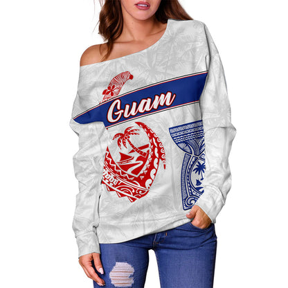 Guam Off Shoulder Sweatshirt Micronesian Hook And Latte Stone Tribal Classic