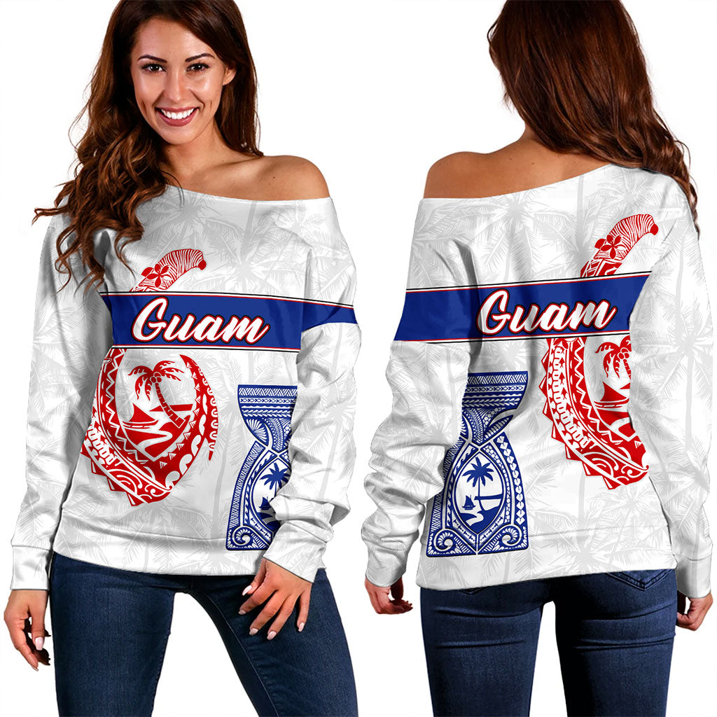 Guam Off Shoulder Sweatshirt Micronesian Hook And Latte Stone Tribal Classic