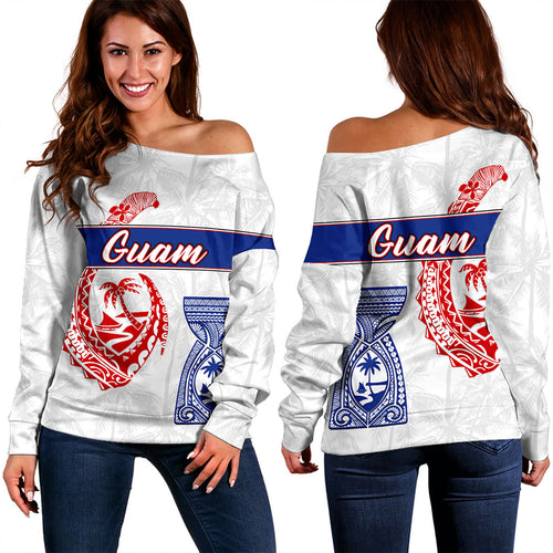 Guam Off Shoulder Sweatshirt Micronesian Hook And Latte Stone Tribal Classic