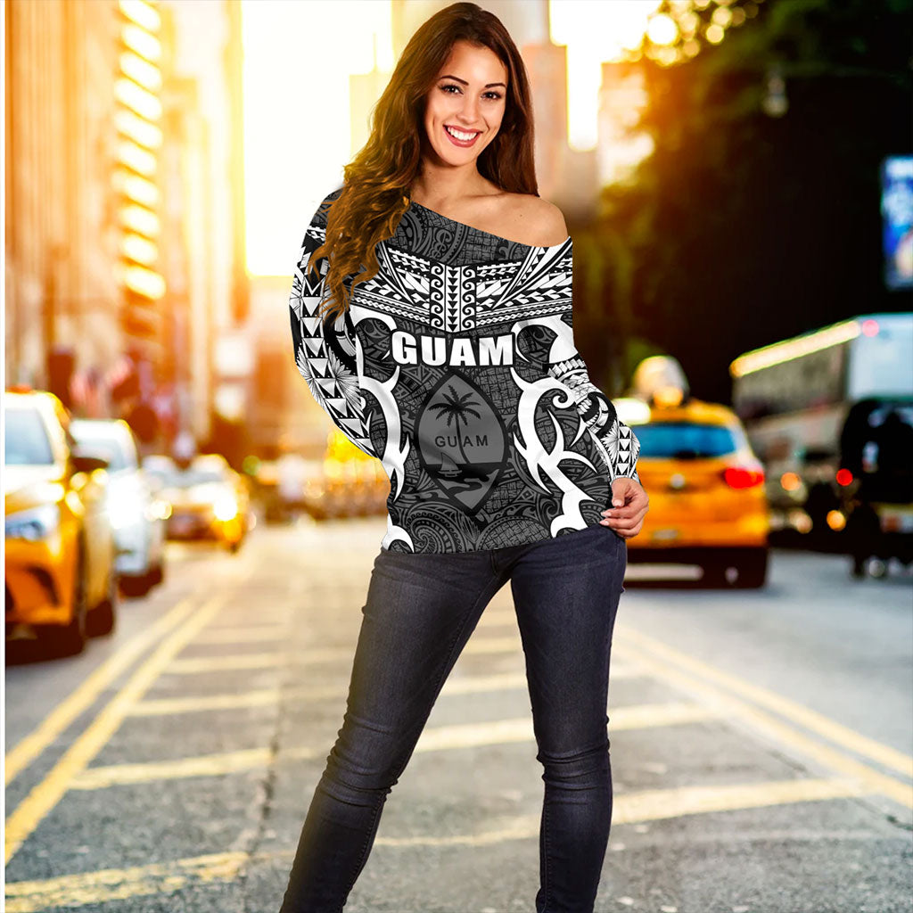 Guam Off Shoulder Sweatshirt Coat Of Arms Tribal Tattoo Concept
