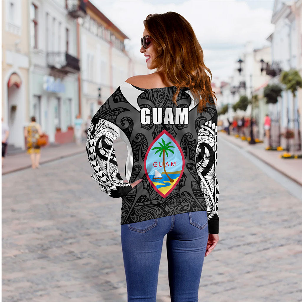 Guam Off Shoulder Sweatshirt Coat Of Arms Tribal Tattoo Concept