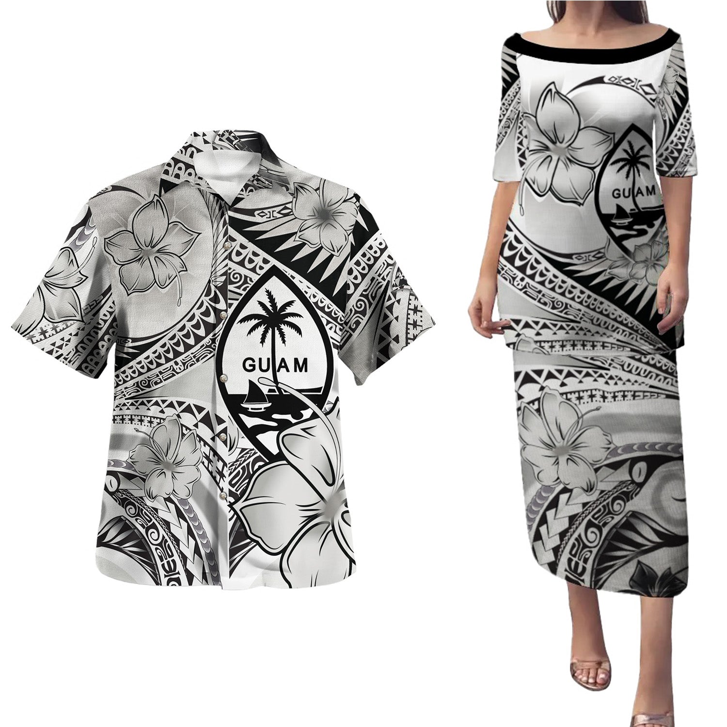 Guam Patterns Guam Combo Puletasi And Shirt Polynesian Tribal Waves Patterns Hibiscus ...