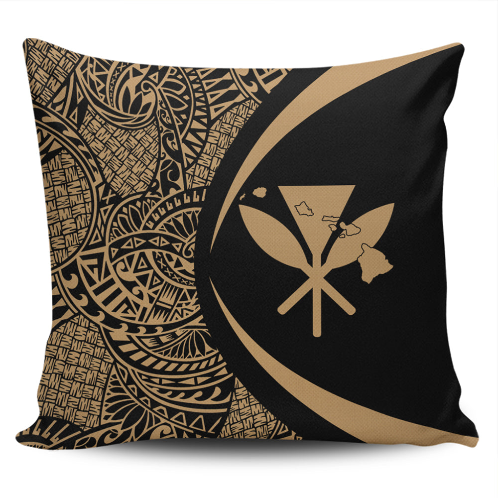 Hawaii Pillow Cover Kanaka Maoli Hawaiian Map Lauhala Gold Circle