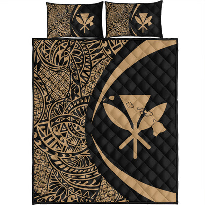 Hawaii Quilt Bed Set Kanaka Maoli Hawaiian Map Lauhala Gold Circle