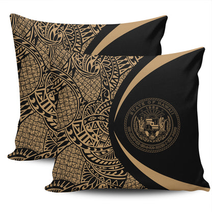 Hawaii Pillow Cover Coat Of Arm Lauhala Gold Circle