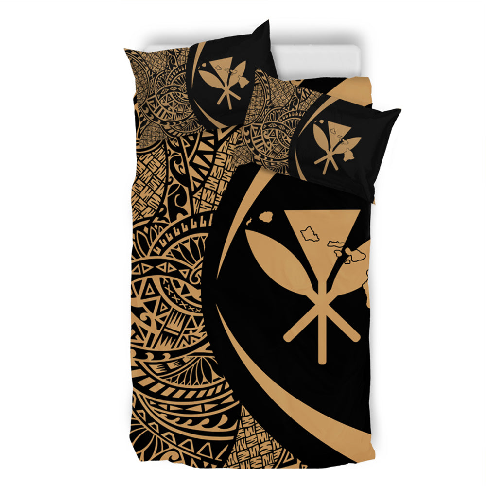 Hawaii Bedding Set Kanaka Maoli Hawaiian Map Lauhala Gold Circle