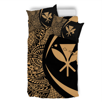 Hawaii Bedding Set Kanaka Maoli Hawaiian Map Lauhala Gold Circle