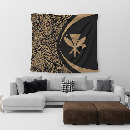 Hawaii Tapestry Kanaka Maoli Hawaiian Map Lauhala Gold Circle