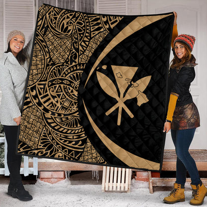 Hawaii Premium Quilt Kanaka Maoli Hawaiian Map Lauhala Gold Circle