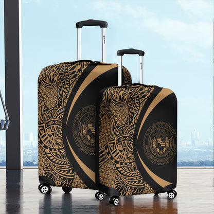 Hawaii Luggage Cover Coat Of Arm Lauhala Gold Circle