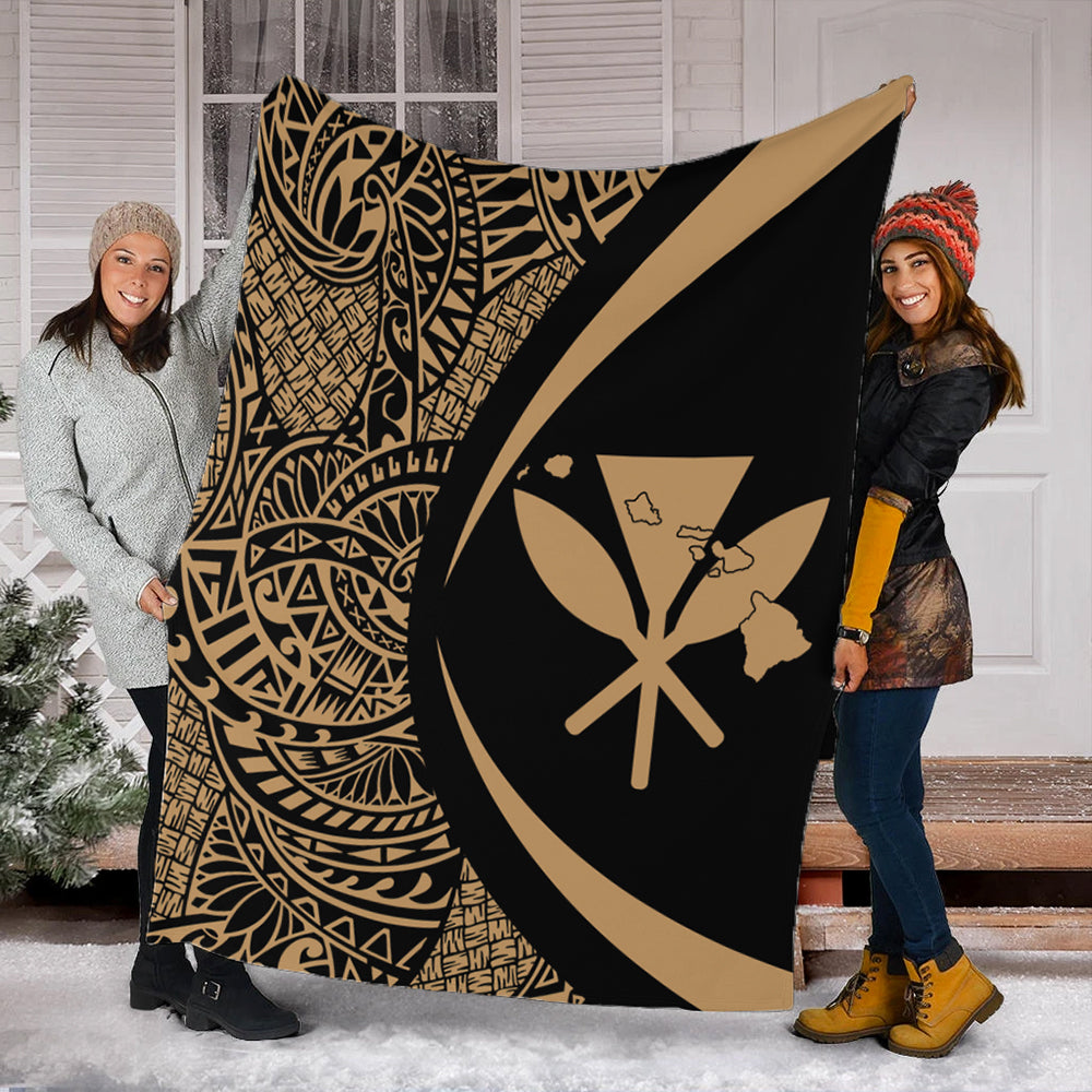 Hawaii Premium Blanket Kanaka Maoli Hawaiian Map Lauhala Gold Circle