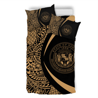 Hawaii Bedding Set Coat Of Arm Lauhala Gold Circle
