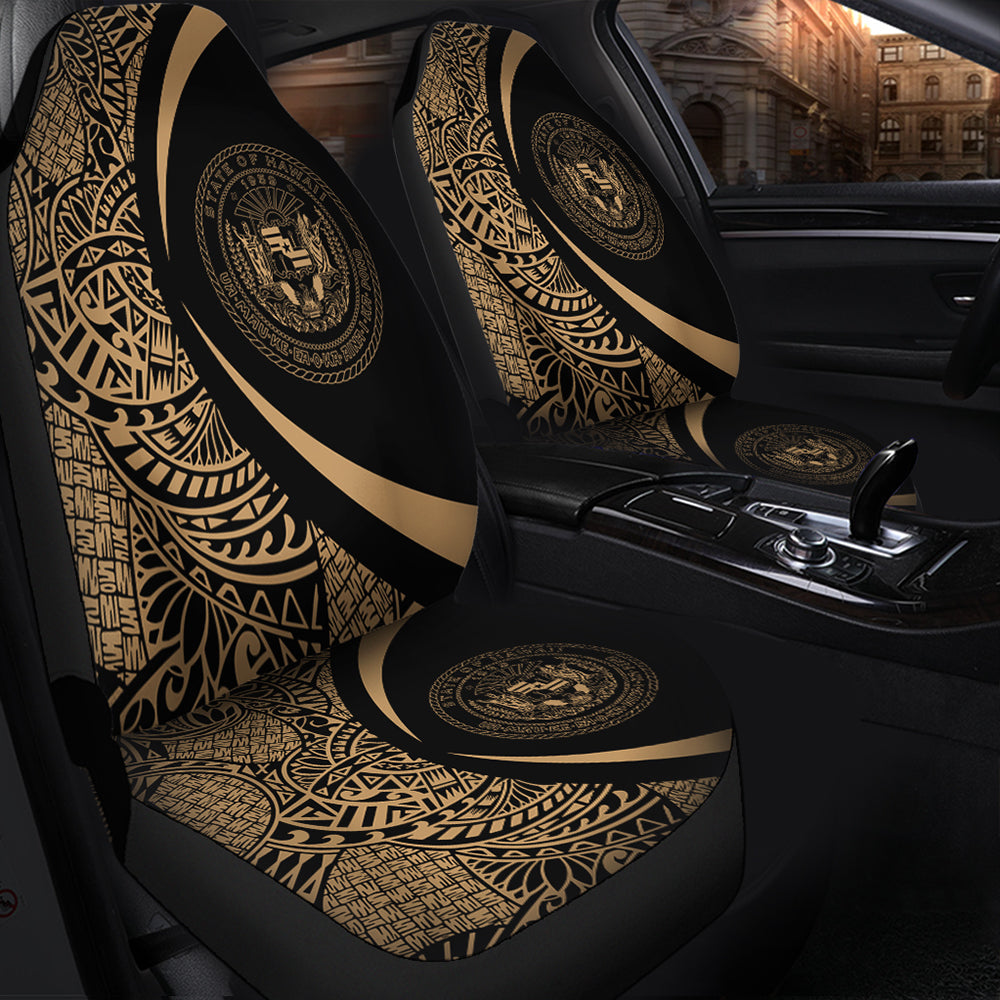 Hawaii Car Seat Covers Coat Of Arm Lauhala Gold Circle