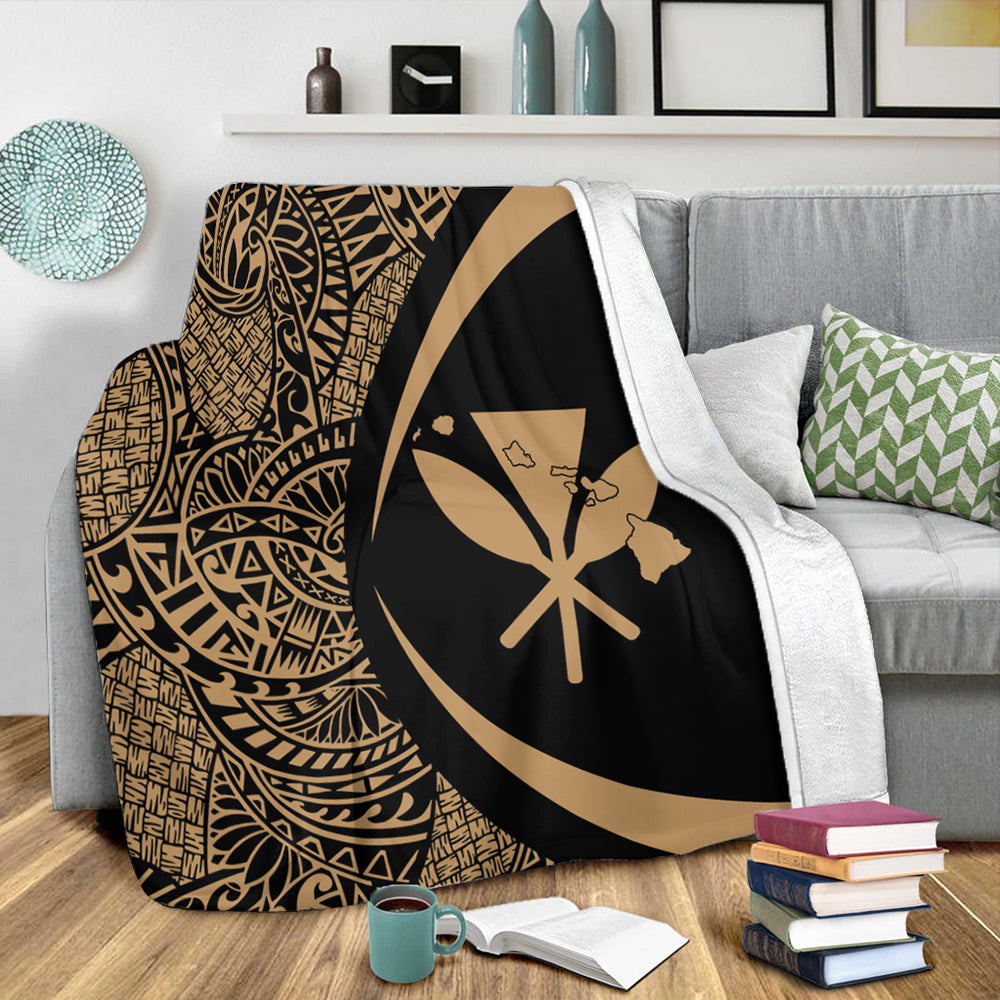 Hawaii Premium Blanket Kanaka Maoli Hawaiian Map Lauhala Gold Circle