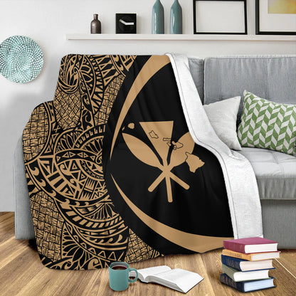 Hawaii Premium Blanket Kanaka Maoli Hawaiian Map Lauhala Gold Circle