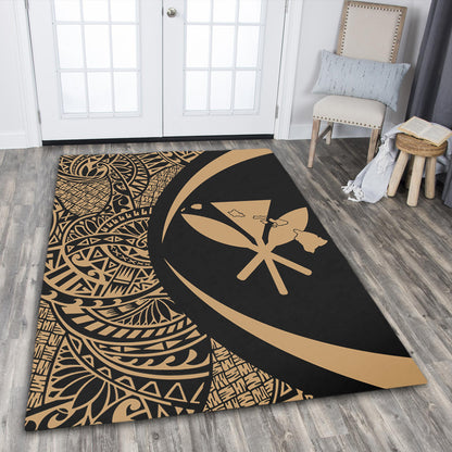 Hawaii Area Rug Kanaka Maoli Hawaiian Map Lauhala Gold Circle