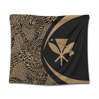 Hawaii Tapestry Kanaka Maoli Hawaiian Map Lauhala Gold Circle