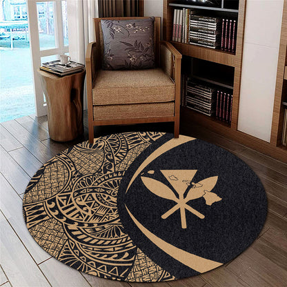 Hawaii Round Rug Kanaka Maoli Hawaiian Map Lauhala Gold Circle