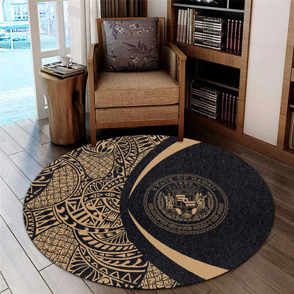 Hawaii Round Rug Coat Of Arm Lauhala Gold Circle