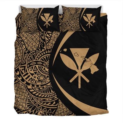 Hawaii Bedding Set Kanaka Maoli Hawaiian Map Lauhala Gold Circle