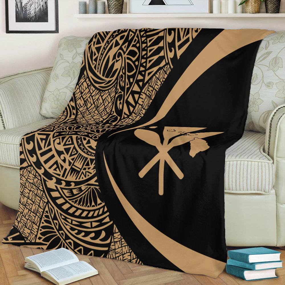 Hawaii Premium Blanket Kanaka Maoli Hawaiian Map Lauhala Gold Circle