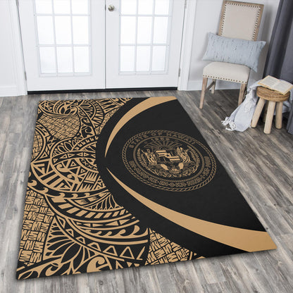 Hawaii Area Rug Coat Of Arm Lauhala Gold Circle