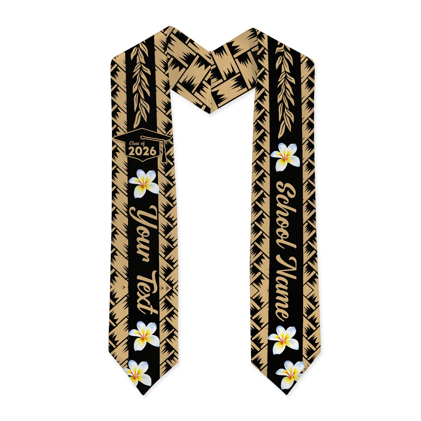 Hawaii Graduation Stole Custom Class 2026 Plumeria Flower Lauhala Style