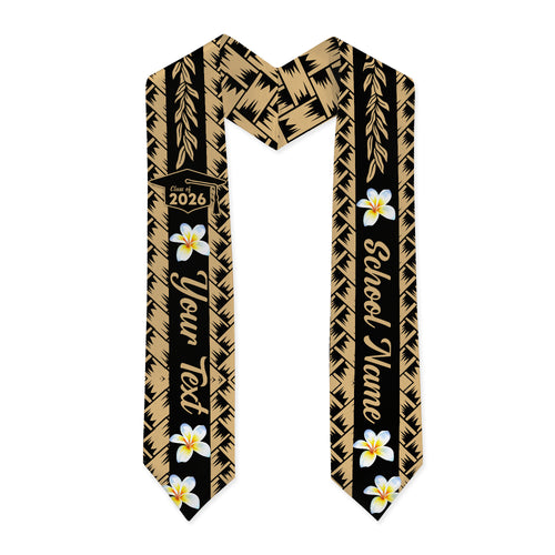 Hawaii Graduation Stole Custom Class 2026 Plumeria Flower Lauhala Style