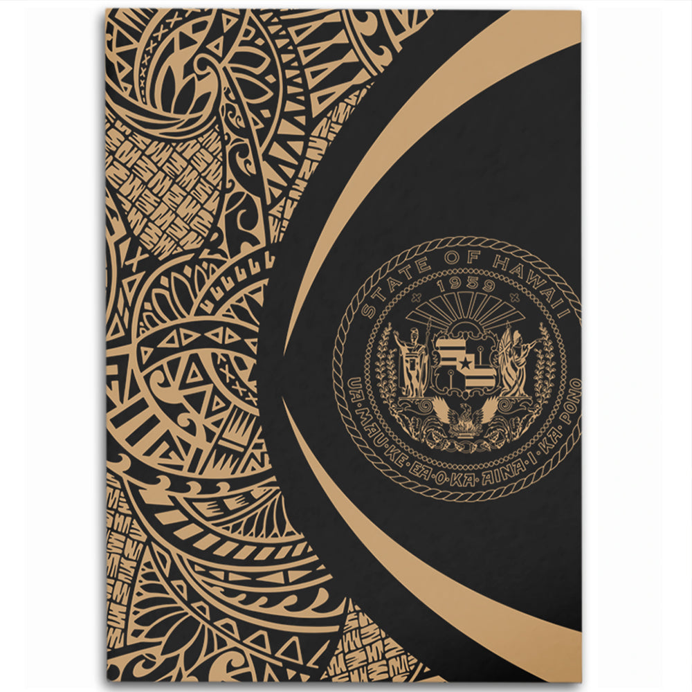 Hawaii Area Rug Coat Of Arm Lauhala Gold Circle