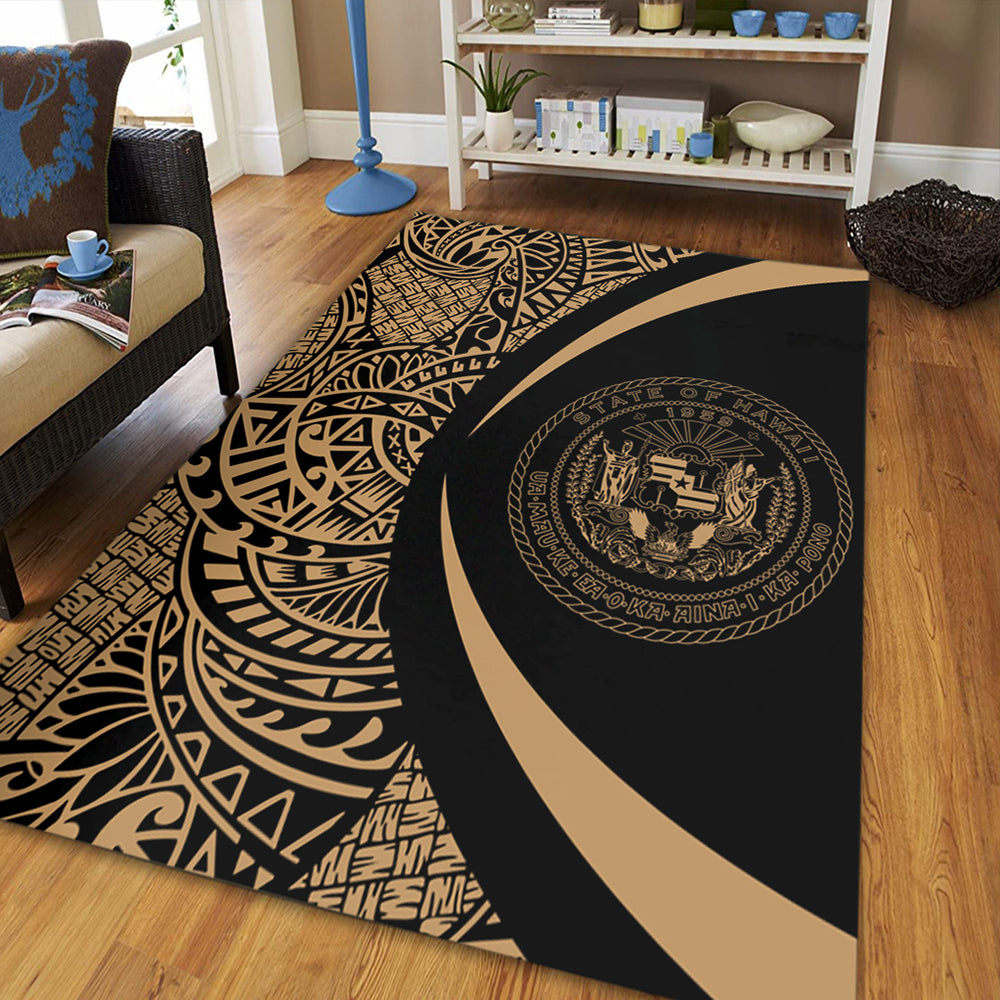 Hawaii Area Rug Coat Of Arm Lauhala Gold Circle