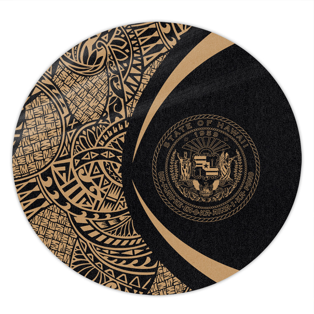 Hawaii Round Rug Coat Of Arm Lauhala Gold Circle
