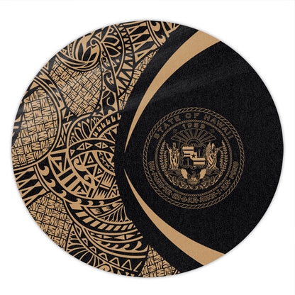 Hawaii Round Rug Coat Of Arm Lauhala Gold Circle