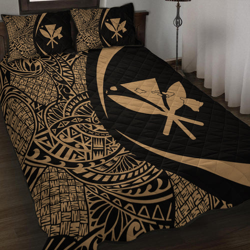Hawaii Quilt Bed Set Kanaka Maoli Hawaiian Map Lauhala Gold Circle