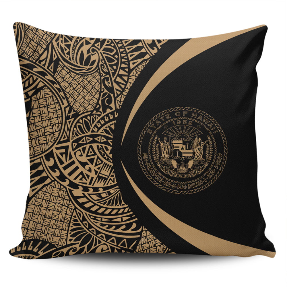 Hawaii Pillow Cover Coat Of Arm Lauhala Gold Circle