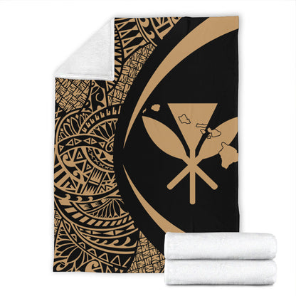 Hawaii Premium Blanket Kanaka Maoli Hawaiian Map Lauhala Gold Circle