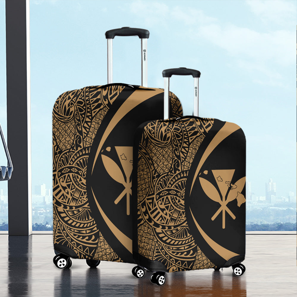 Hawaii Luggage Cover Kanaka Maoli Hawaiian Map Lauhala Gold Circle