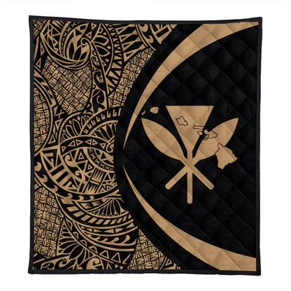 Hawaii Premium Quilt Kanaka Maoli Hawaiian Map Lauhala Gold Circle