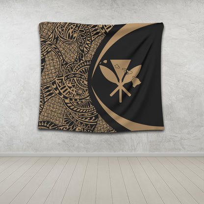 Hawaii Tapestry Kanaka Maoli Hawaiian Map Lauhala Gold Circle