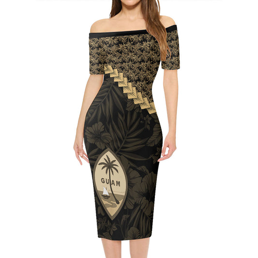 Guam Short Sleeve Off The Shoulder Lady Dress Golden Coconuts