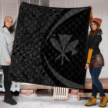 Hawaii Premium Quilt Kanaka Maoli Hawaiian Map Lauhala Gray Circle