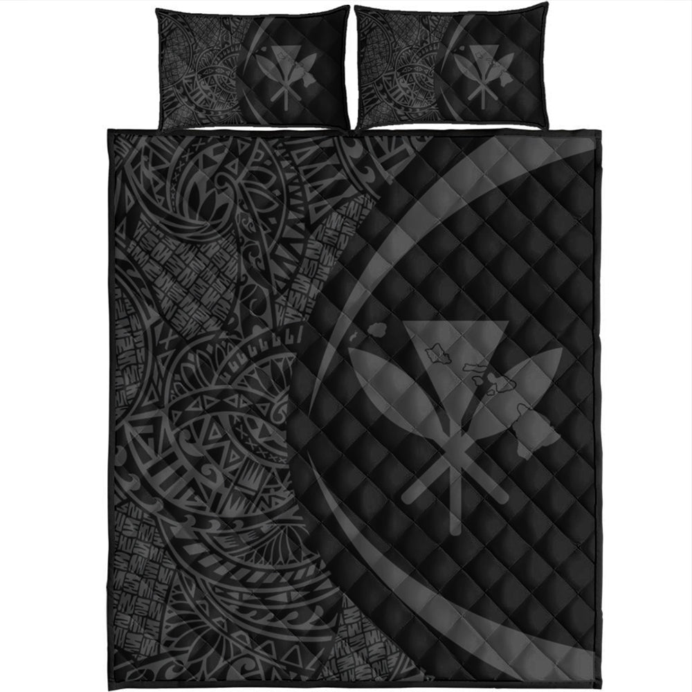 Hawaii Quilt Bed Set Kanaka Maoli Hawaiian Map Lauhala Gray Circle