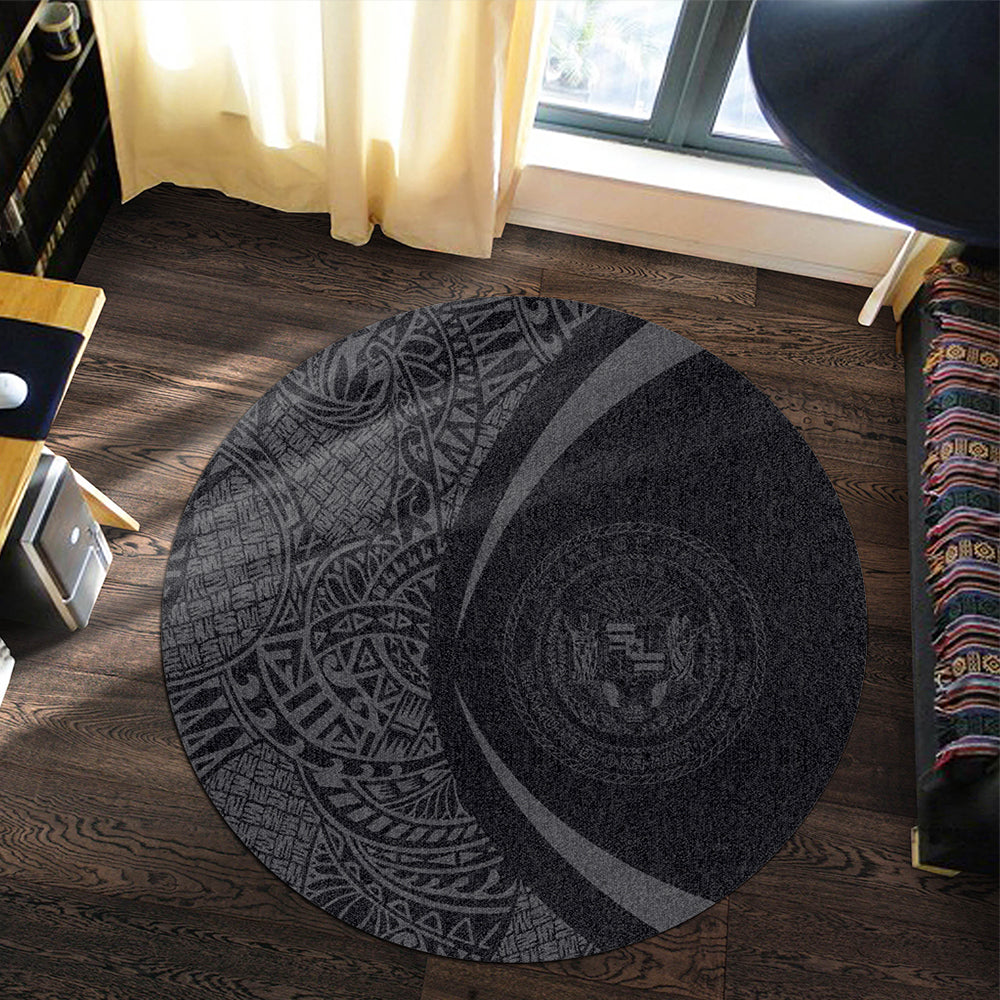 Hawaii Round Rug Coat Of Arm Lauhala Gray Circle
