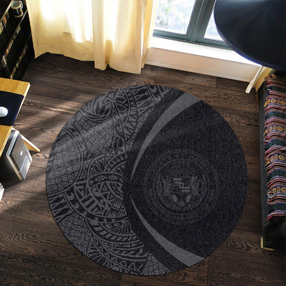 Hawaii Round Rug Coat Of Arm Lauhala Gray Circle