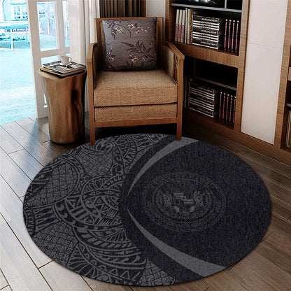Hawaii Round Rug Coat Of Arm Lauhala Gray Circle