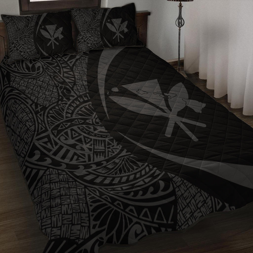Hawaii Quilt Bed Set Kanaka Maoli Hawaiian Map Lauhala Gray Circle