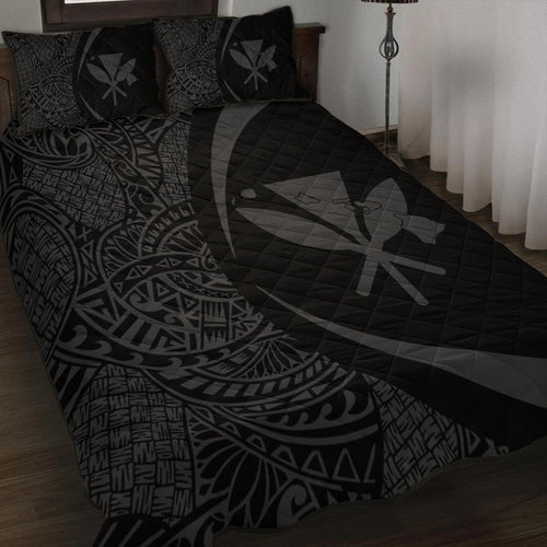 Hawaii Quilt Bed Set Kanaka Maoli Hawaiian Map Lauhala Gray Circle